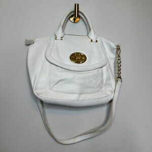 Emma Fox White Leather Satchel Purse with Shoulder Strap